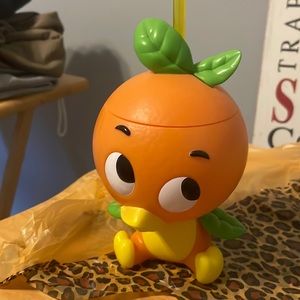 Orange Bird flower and garden cup with straw